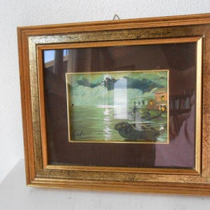 Vintage Lack Landschaft Bilderrahmen Wanddeko 80er Jahre