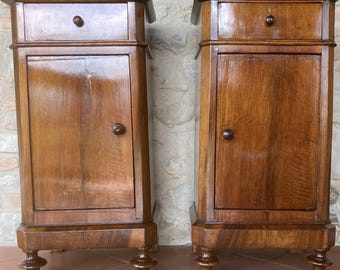 Vintage Nightstands Set of 2 Bedsides Walnut Wood Early 1900s Cottagecore