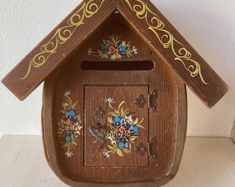 Vintage Mailbox Tyrolean Handpainted Wood Postbox 1970s