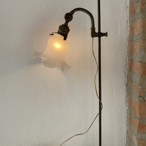 Antique Lamp Art Nouveau Brass Flower Glass