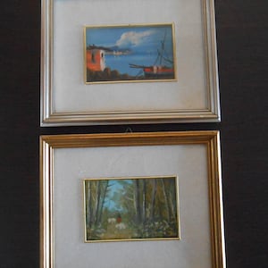 Vintage Ölfarben Landschaften 2er Set Wanddekor Holzrahmen