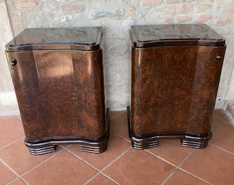 Tables de chevet vintage Art déco en bois de noyer des années 1930
