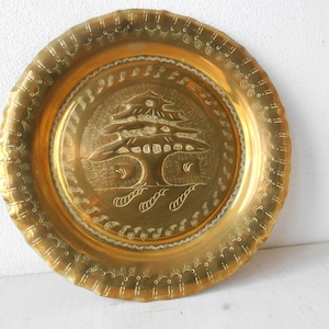 Vintage Brass Plate Embossed Decorative Wall Tray