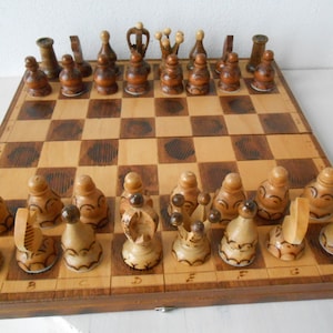 Vintage Chess Handmade Wood Chessboard Folding 70s