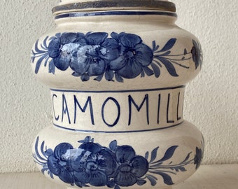 Vintage Pharmacy Jar Chamomile Handmade Ceramic Art Made in Italy