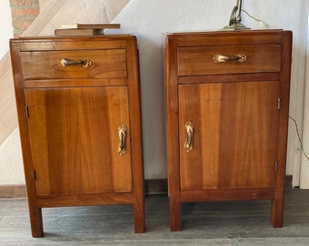 Vintage Nightstands Couple Cherry Wood 1940s