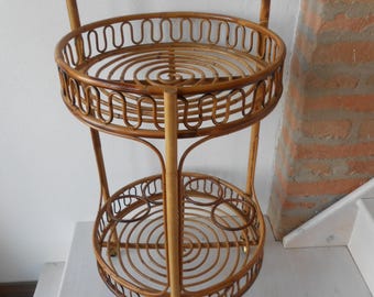 Vintage Bamboo Trolley Bar 1960 Serving Food Cart