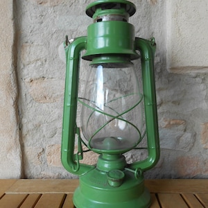 Vintage Lamp Meva Oil Lamp 1960s Kerosene Green Metal Lamp