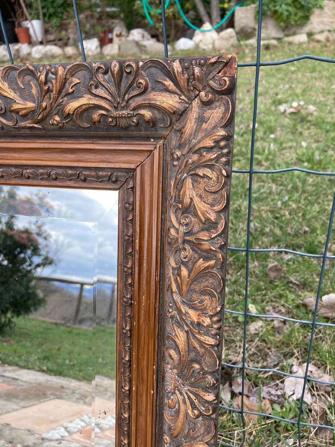 Antique Mirror Carved Wood Frame Early 1900s Bronze Patina - Etsy