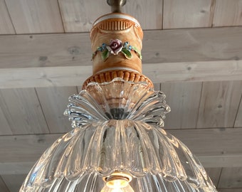 Vintage Chandelier Porcelain Glass Made in Italy 1940s