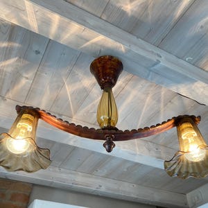 Antyczny żyrandol z włoskiego szkła Murano, lampa sufitowa w stylu art déco z lat 40. XX wieku