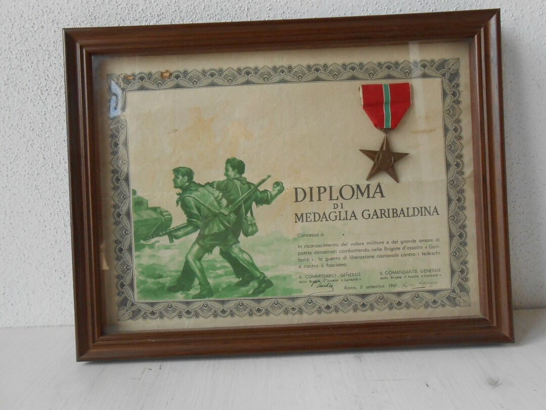 Garibaldi Medal Diploma War Relic 1947 Fighter Recognition Etsy