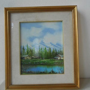 Vintage Lack Berglandschaft Bilderrahmen Wanddeko 80er Jahre