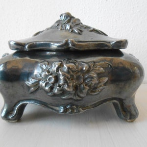 Vintage Box Black Porcelain Casket with Flowers 1920s
