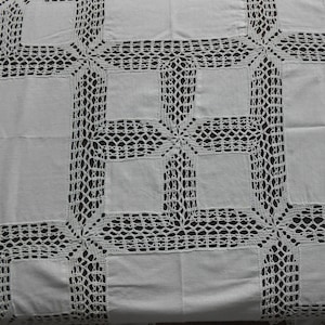 Vintage Tablecloth Cotton Handmade Crochet Lace 1960s