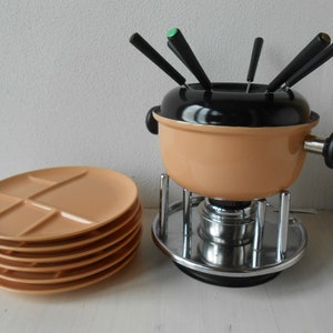 Juego de fondue vintage de los años 80 de acero inoxidable esmaltado x6