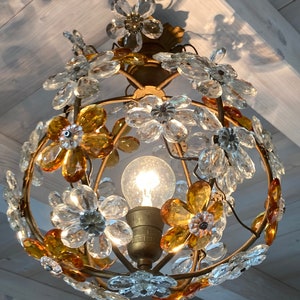 Vintage Chandelier Crystal Flowers Ball 1950s