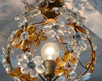Vintage Chandelier Crystal Flowers Ball 1950s