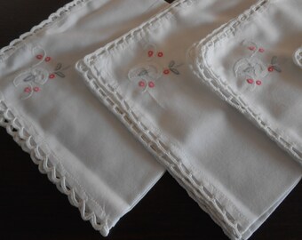 Vintage Napkins Handmade White Embroidered Napkins Set of 10