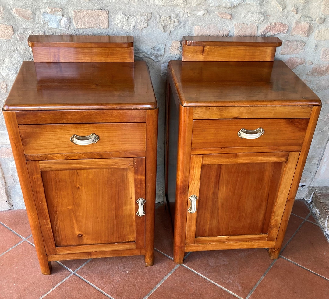 Vintage Nightstands Couple Midcentury Cherry Wood 1940s Etsy