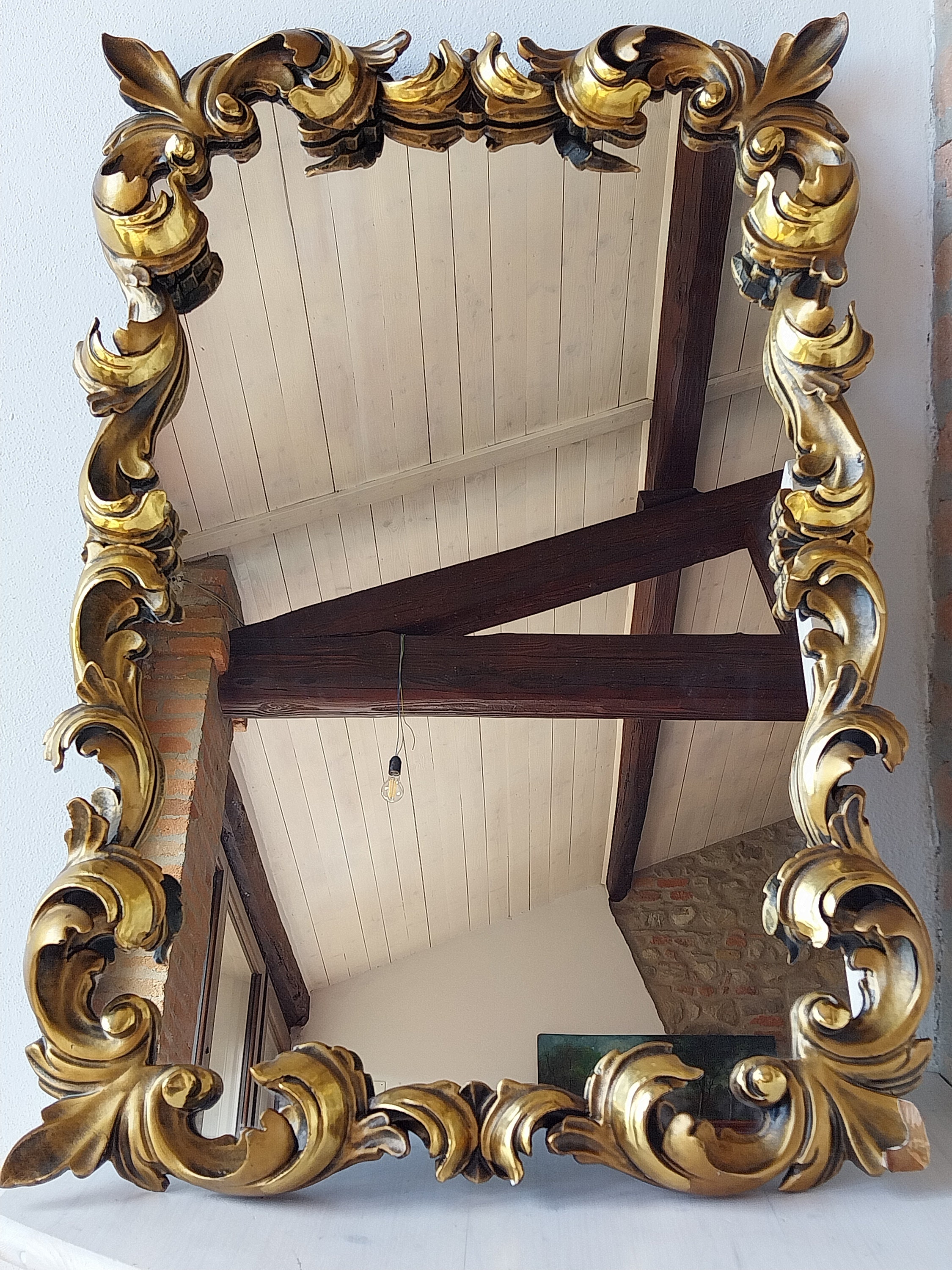 Large 19th C Gilt Wood Bow Cartouche Mirror