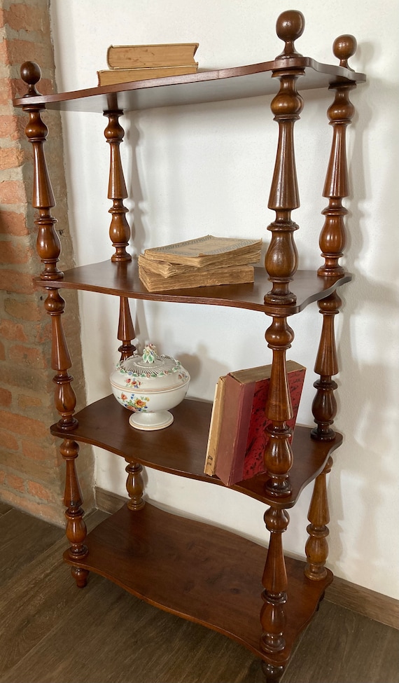 Antique Bookcase Etagere 4 Shelves Walnut 1920 Italian Vintage Etsy