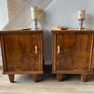 Vintage Nightstands Couple Walnut Wood 1940s