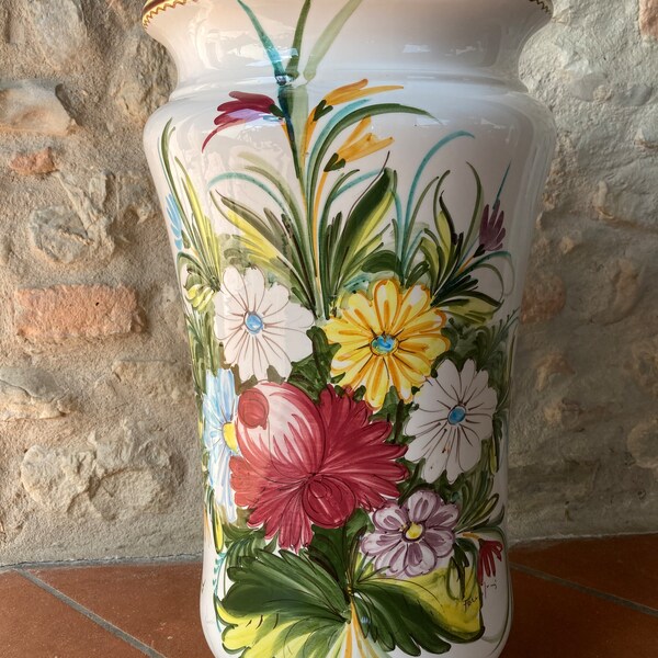 Vintage Umbrella Stand Italian Ceramic Handpainted Castelli 1970