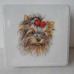 Vintage Tin Box French Massilly Square Metal Box Dogs 90s