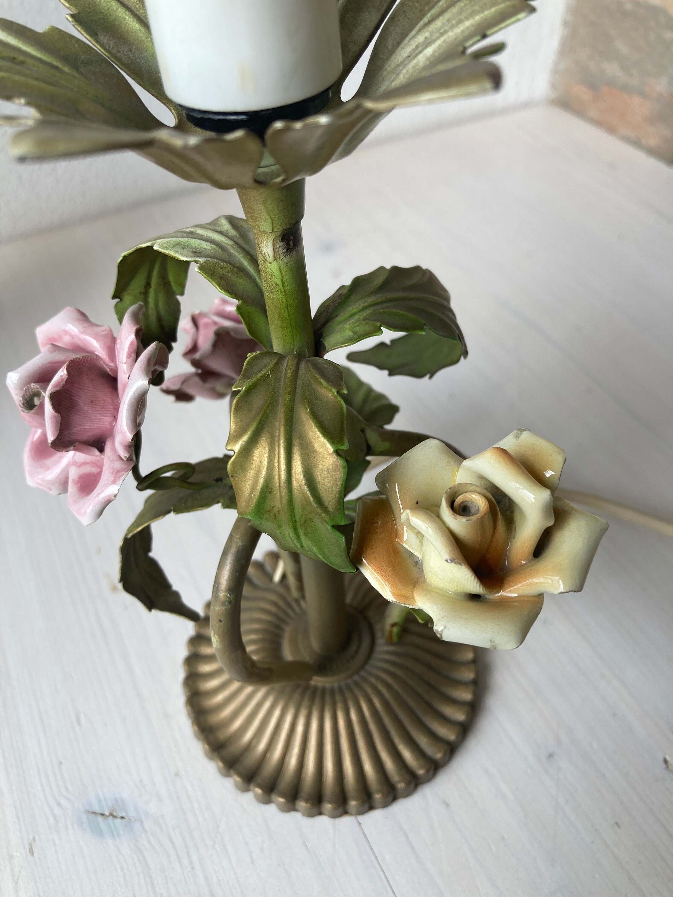 Vintage Table Lamps Roses Abatjour Set of 2 1940s Etsy