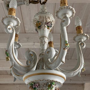 Vintage Chandelier Capodimonte Porcelain 5 Arms 1950s Made in Italy