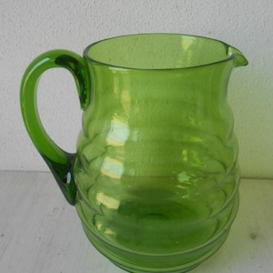Vintage Carafe Green Glass Made in Italy Pitcher