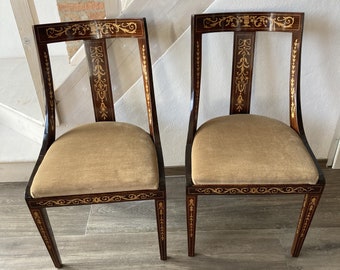 Vintage Chairs Couple Inlaid Walnut Wood Early 1900s