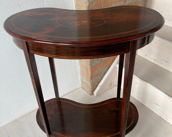 Vintage Occasional Table Mahogany Inlaid Bean Shape 1950s