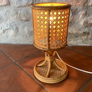 Vintage Table Lamp Bamboo Rattan Abat-Jour 1970s