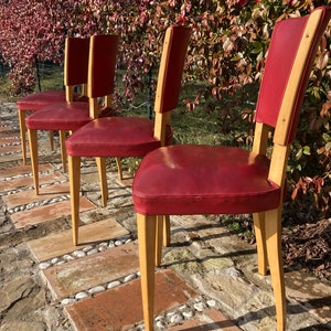 Sedie Vintage Set di 4 Originali Anni &#39;40 Pelle Rossa