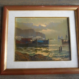 Vintage Lack Landschaft Bilderrahmen Wanddeko 80er Jahre