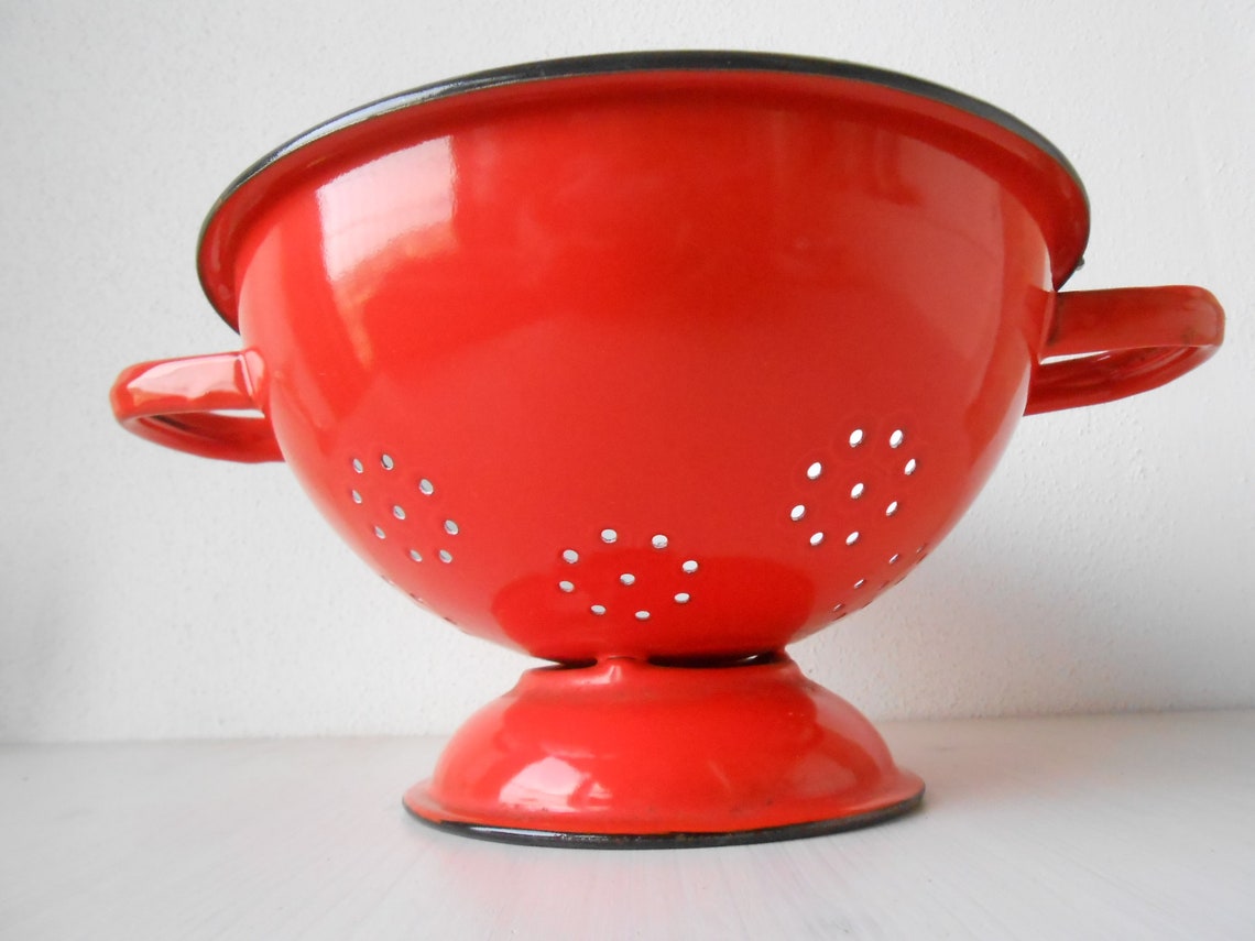 Vintage Colander Red Enamel Metal 1960s Etsy
