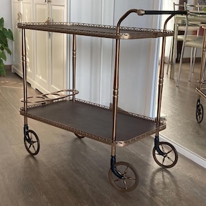 Vintage trolley/bar hout/messing voedseltrolley in neoklassieke stijl uit de jaren 60
