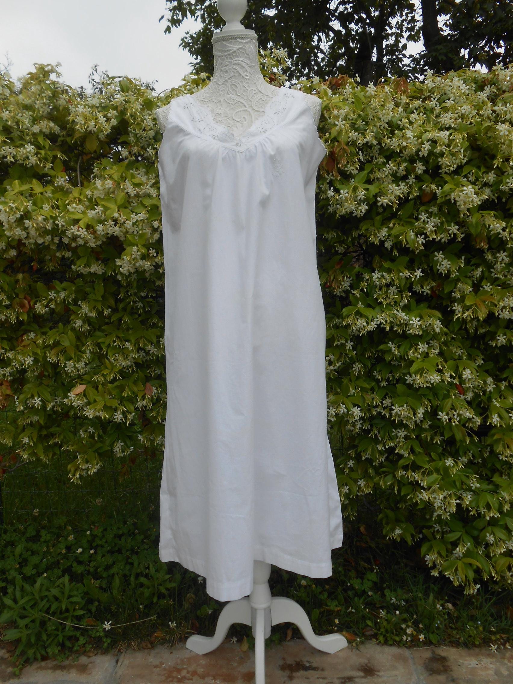 Vintage Nightgown White Cotton Romantic 40s Night Dress