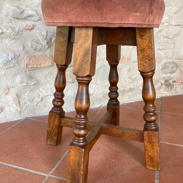 Tabouret vintage italien en velours siège rond 1960