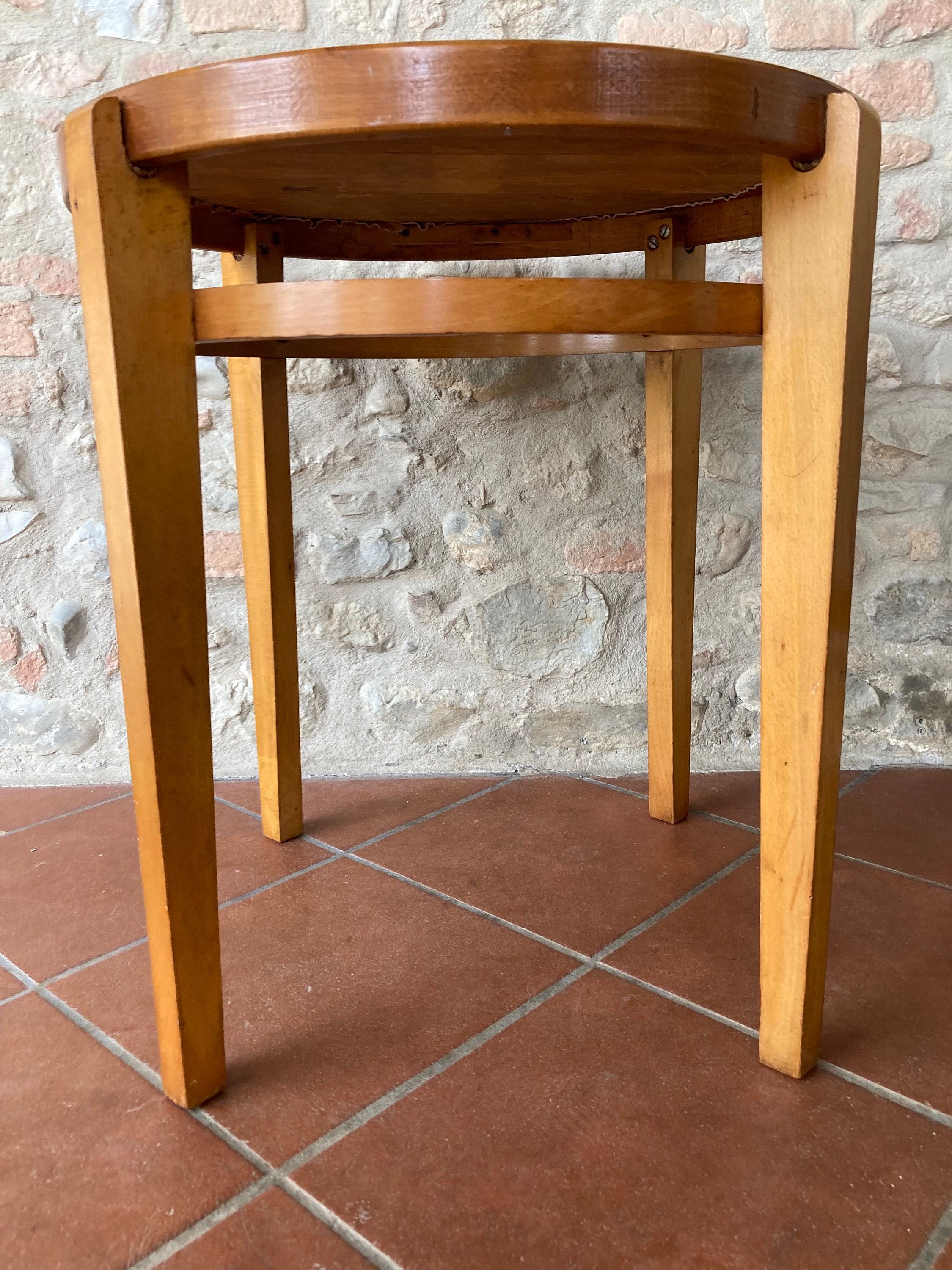 Vintage Coffee Table Beech Wood Leather Top