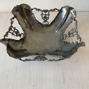 Vintage Pewter Basket Centerpiece from 1950s
