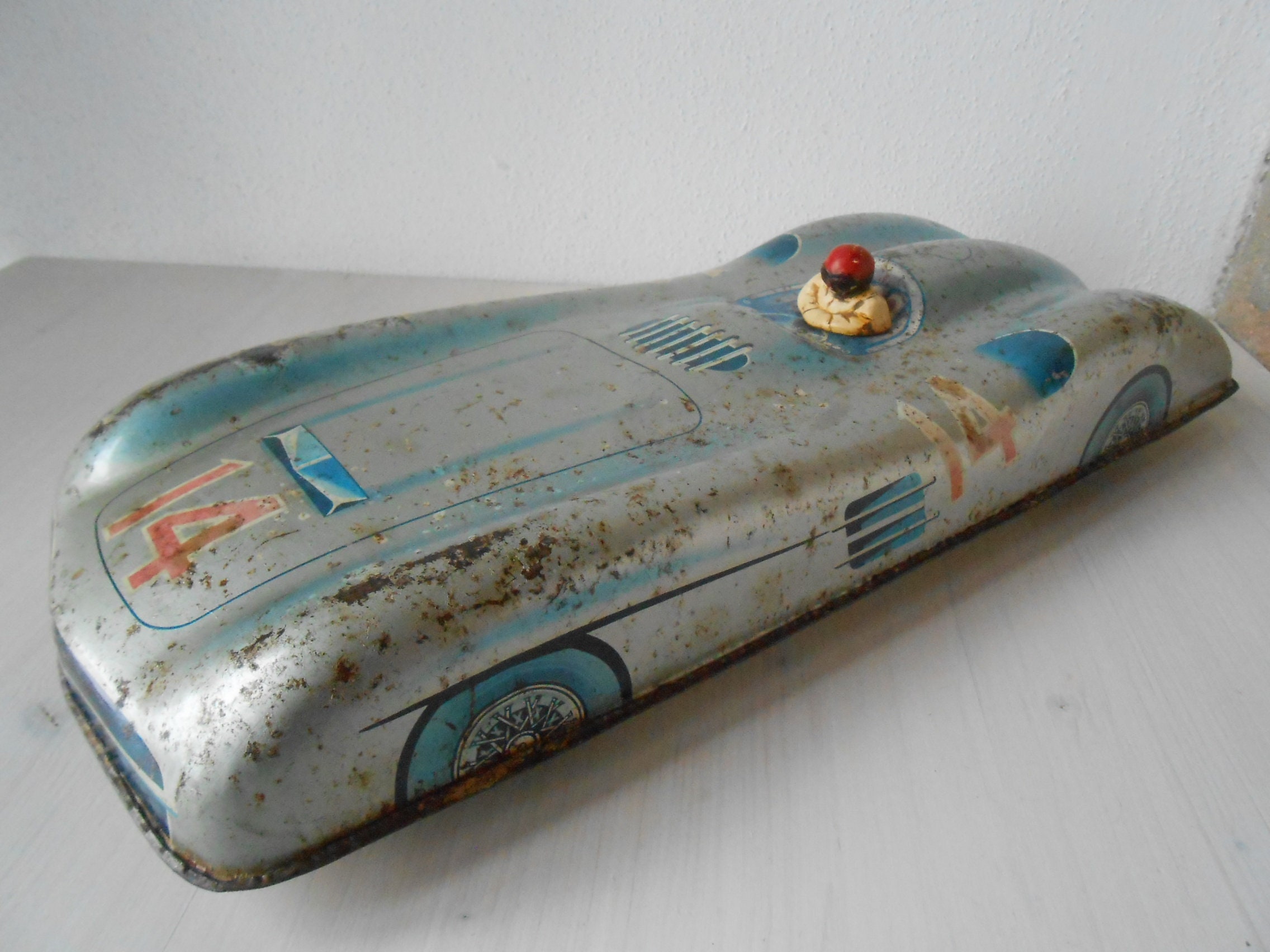 Vintage Tin Toy Mercedes Benz Racing Car 1960 S Made In Etsy