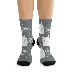 Quirky Llama Pixel Art DTG Socks: No Drama, Funny Saying, Cute Farm Animal Design