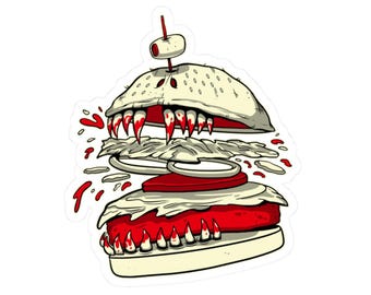 Evil Cartoon Hamburger Kiss-Cut Stickers | Funny Smirking Burger Decal