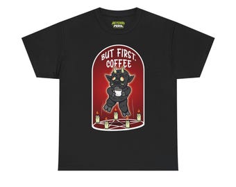 Witchy Coffee Lover Graphic Tee: Unisex Casual Wear for Sleepy Goth Humor Enthusiasts
