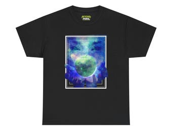 Weirdcore Cosmic Hands Offering Green Apple T-Shirt | Spacecore Dreamcore Design