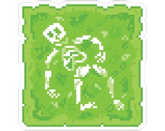 Pixel Art Gelatinous Cube Digesting Skeleton Sticker | Kiss-Cut Sticker