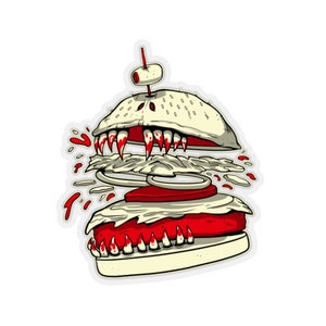 Hamburguesa - Monstruo - Arte de terror - Comida malvada - Criatura aterradora - Pegatinas troqueladas